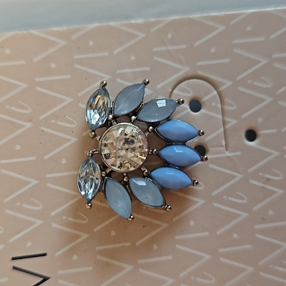 ViVI Blue & Clear Rhinestone Silvertone Flower Pierced Earrings - Picture 2 of 4